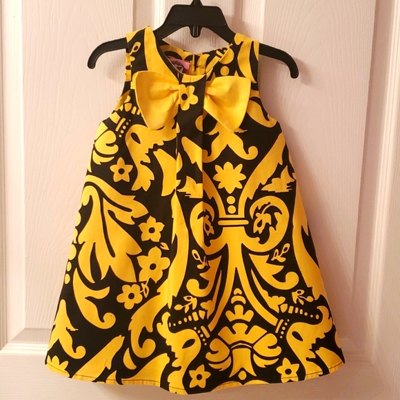 KOSSE DESIGN Black & Yellow Damask Bow Dress - Picture 1 of 7